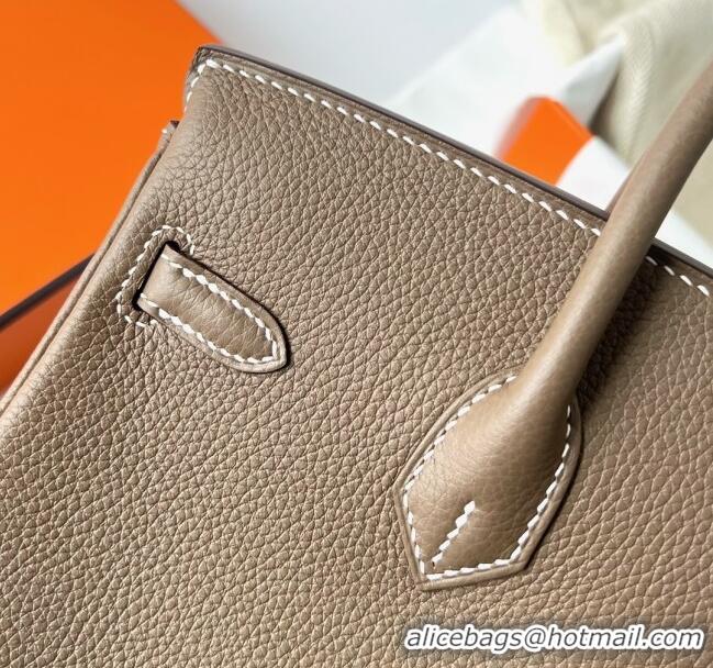 Famous Brand Hermes Birkin 25cm Bag in Original Togo Leather HB025 Etoupe/Silver (Pure Handmade)