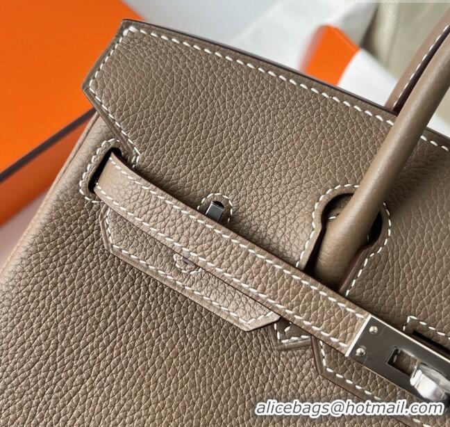 Famous Brand Hermes Birkin 25cm Bag in Original Togo Leather HB025 Etoupe/Silver (Pure Handmade)