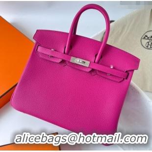 Top Design Hermes Birkin 25cm Bag in Original Togo Leather HB025 Rosy/Silver (Pure Handmade)