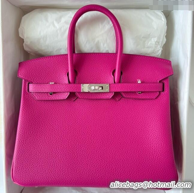 Top Design Hermes Birkin 25cm Bag in Original Togo Leather HB025 Rosy/Silver (Pure Handmade)