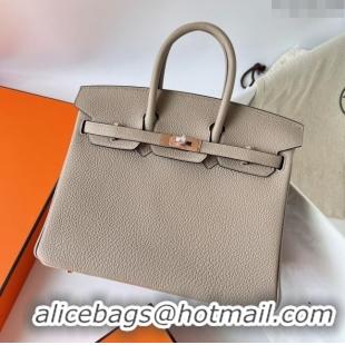 Most Popular Hermes Birkin 25cm Bag in Original Togo Leather HB025 Turtledove Grey/Pink Gold (Pure Handmade)