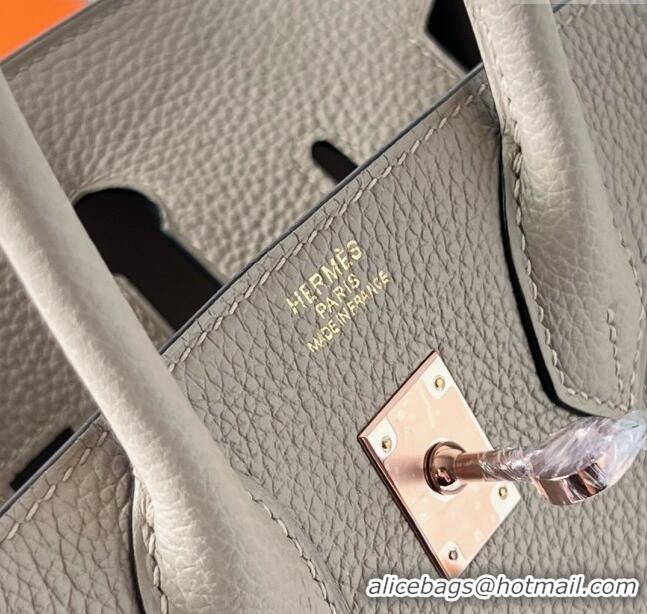 Most Popular Hermes Birkin 25cm Bag in Original Togo Leather HB025 Turtledove Grey/Pink Gold (Pure Handmade)