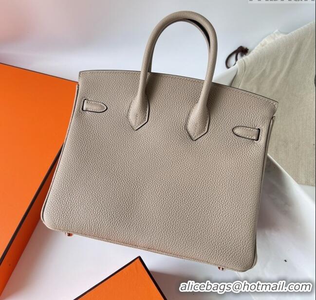 Most Popular Hermes Birkin 25cm Bag in Original Togo Leather HB025 Turtledove Grey/Pink Gold (Pure Handmade)