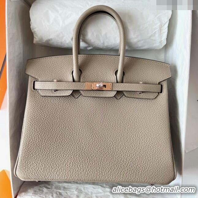 Most Popular Hermes Birkin 25cm Bag in Original Togo Leather HB025 Turtledove Grey/Pink Gold (Pure Handmade)