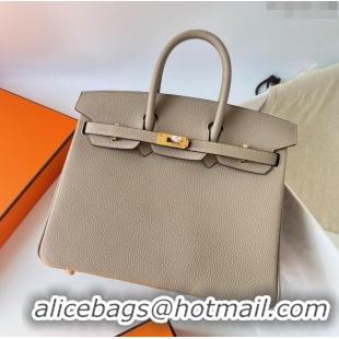 Top Grade Hermes Birkin 25cm Bag in Original Togo Leather Turtledove HB025 Grey/Gold (Pure Handmade)