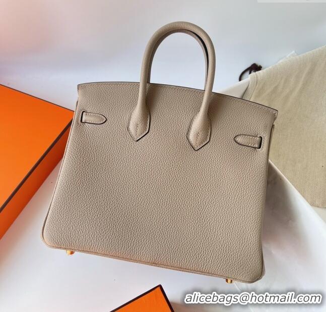 Top Grade Hermes Birkin 25cm Bag in Original Togo Leather Turtledove HB025 Grey/Gold (Pure Handmade)