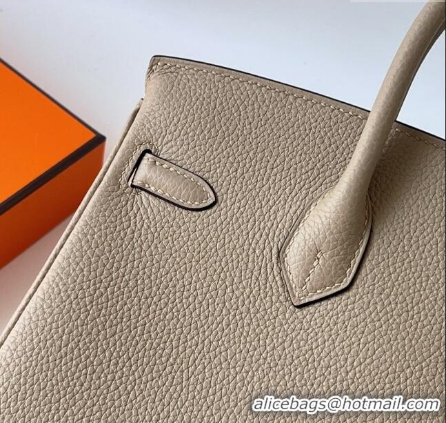 Top Grade Hermes Birkin 25cm Bag in Original Togo Leather Turtledove HB025 Grey/Gold (Pure Handmade)