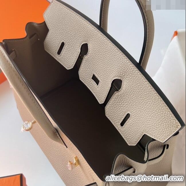 Top Grade Hermes Birkin 25cm Bag in Original Togo Leather Turtledove HB025 Grey/Gold (Pure Handmade)