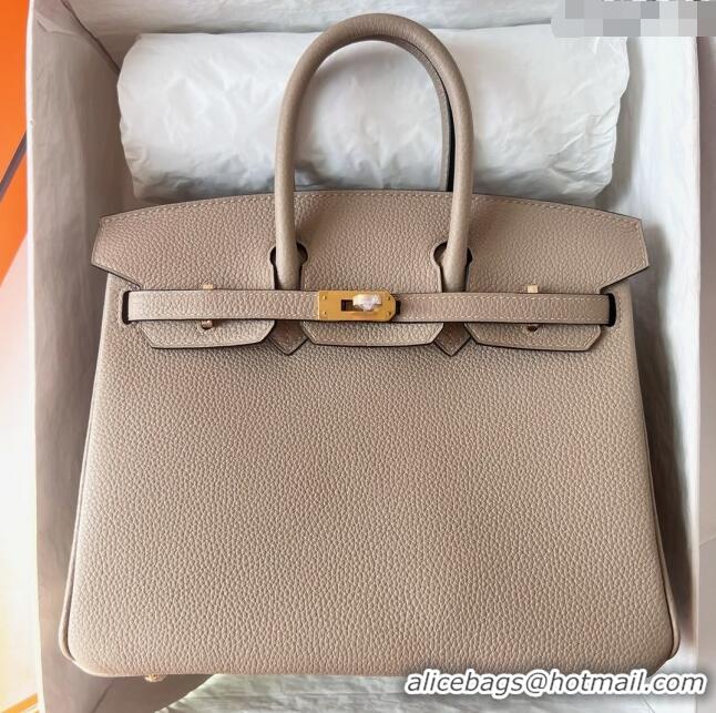 Top Grade Hermes Birkin 25cm Bag in Original Togo Leather Turtledove HB025 Grey/Gold (Pure Handmade)