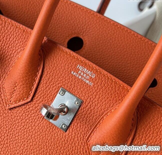 Buy Inexpensive Hermes Birkin 25cm Bag in Original Togo Leather HB025 Orange/Silver (Pure Handmade)