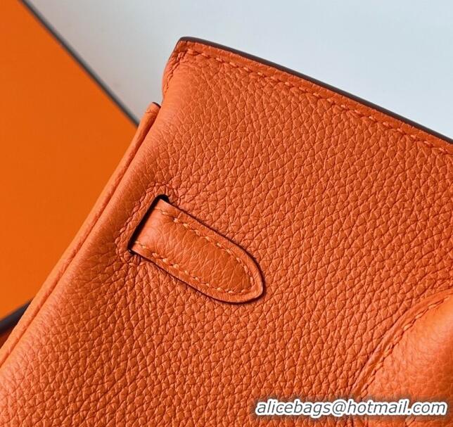 Buy Inexpensive Hermes Birkin 25cm Bag in Original Togo Leather HB025 Orange/Silver (Pure Handmade)