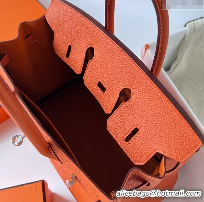 Buy Inexpensive Hermes Birkin 25cm Bag in Original Togo Leather HB025 Orange/Silver (Pure Handmade)