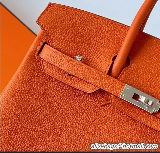 Buy Inexpensive Hermes Birkin 25cm Bag in Original Togo Leather HB025 Orange/Silver (Pure Handmade)