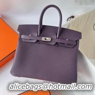 Buy Discount Hermes Birkin 25cm Bag in Original Togo Leather HB025 Deep Purple/Silver (Pure Handmade)