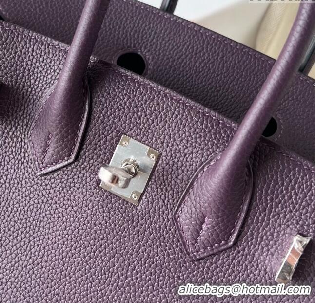 Buy Discount Hermes Birkin 25cm Bag in Original Togo Leather HB025 Deep Purple/Silver (Pure Handmade)