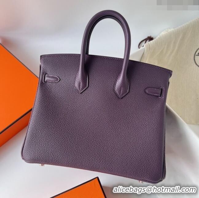 Buy Discount Hermes Birkin 25cm Bag in Original Togo Leather HB025 Deep Purple/Silver (Pure Handmade)