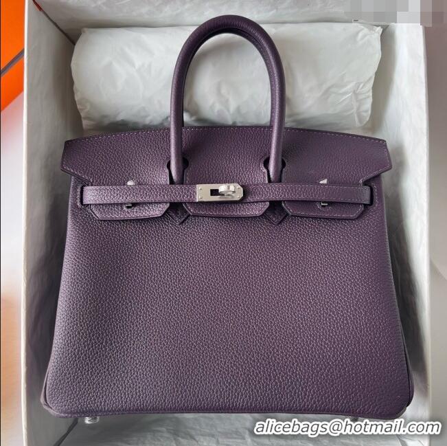 Buy Discount Hermes Birkin 25cm Bag in Original Togo Leather HB025 Deep Purple/Silver (Pure Handmade)