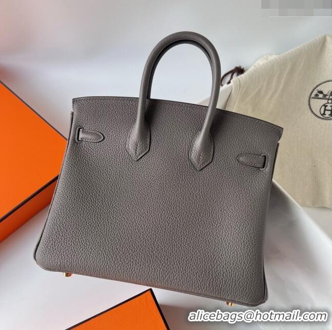 Luxurious Hermes Birkin 25cm Bag in Original Togo Leather HB025 Tinware Grey/Gold (Pure Handmade)