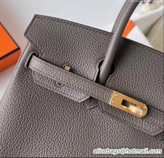 Luxurious Hermes Birkin 25cm Bag in Original Togo Leather HB025 Tinware Grey/Gold (Pure Handmade)