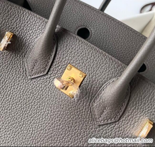 Luxurious Hermes Birkin 25cm Bag in Original Togo Leather HB025 Tinware Grey/Gold (Pure Handmade)