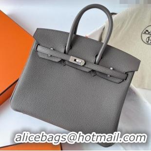 Best Price Hermes Birkin 25cm Bag in Original Togo Leather HB025 Tinware Grey/Silver (Pure Handmade)