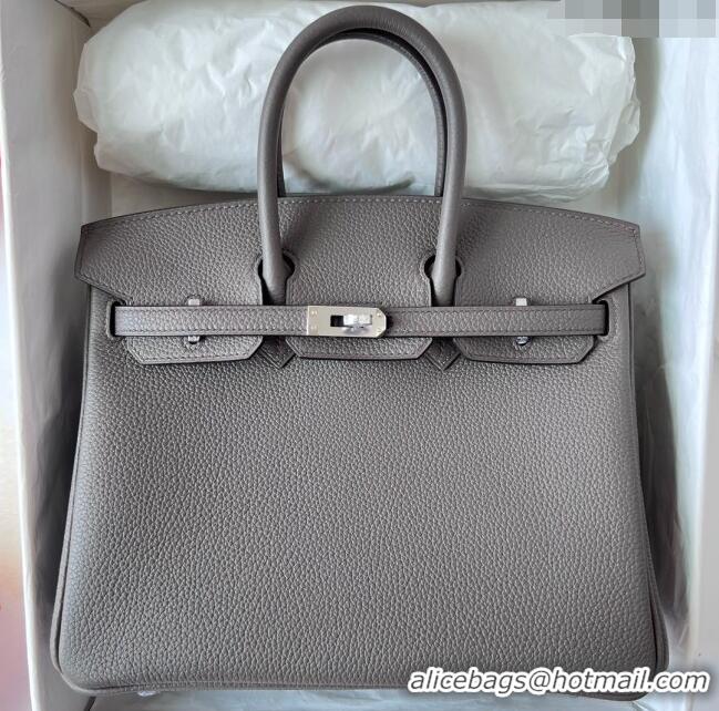 Best Price Hermes Birkin 25cm Bag in Original Togo Leather HB025 Tinware Grey/Silver (Pure Handmade)