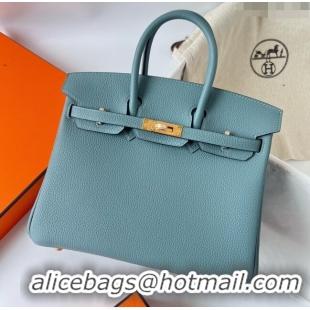 Grade Quality Hermes Birkin 25cm Bag in Original Togo Leather HB025 Azure Blue/Gold (Pure Handmade)