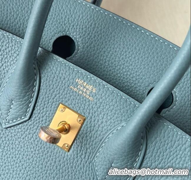 Grade Quality Hermes Birkin 25cm Bag in Original Togo Leather HB025 Azure Blue/Gold (Pure Handmade)