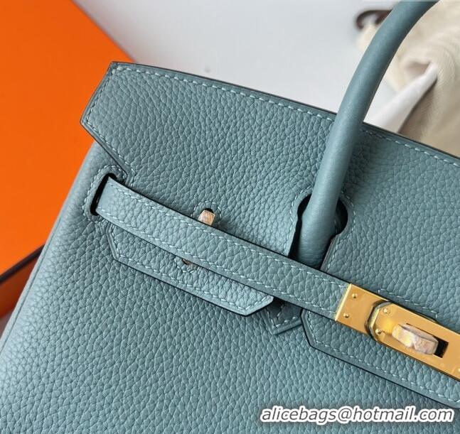 Grade Quality Hermes Birkin 25cm Bag in Original Togo Leather HB025 Azure Blue/Gold (Pure Handmade)