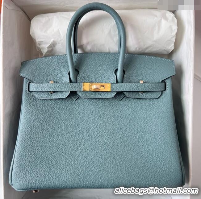 Grade Quality Hermes Birkin 25cm Bag in Original Togo Leather HB025 Azure Blue/Gold (Pure Handmade)