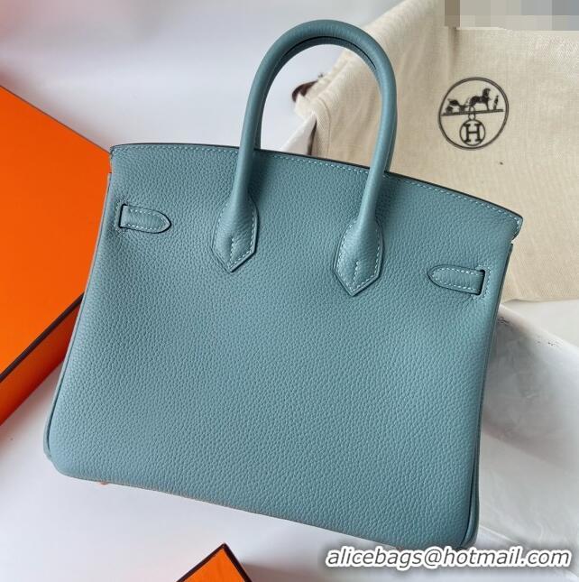 Grade Quality Hermes Birkin 25cm Bag in Original Togo Leather HB025 Azure Blue/Gold (Pure Handmade)