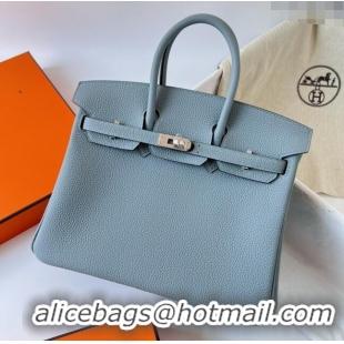 Well Crafted Hermes Birkin 25cm Bag in Original Togo Leather HB025 Flaxen Blue/Silver (Pure Handmade)