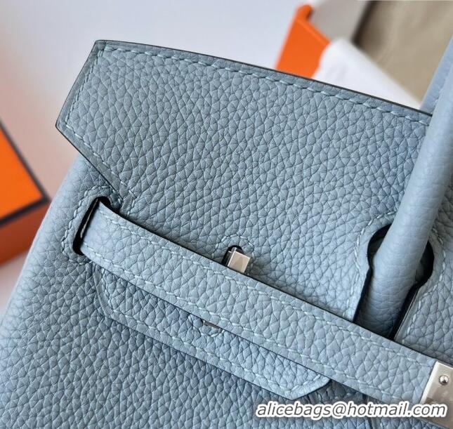 Well Crafted Hermes Birkin 25cm Bag in Original Togo Leather HB025 Flaxen Blue/Silver (Pure Handmade)