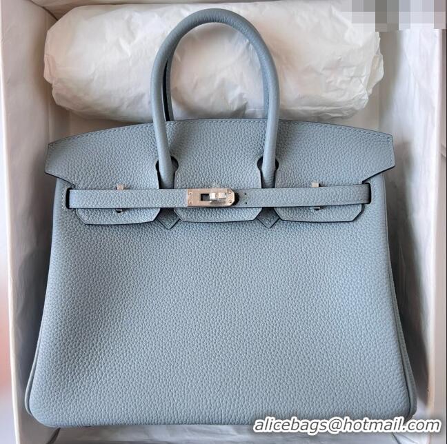 Well Crafted Hermes Birkin 25cm Bag in Original Togo Leather HB025 Flaxen Blue/Silver (Pure Handmade)