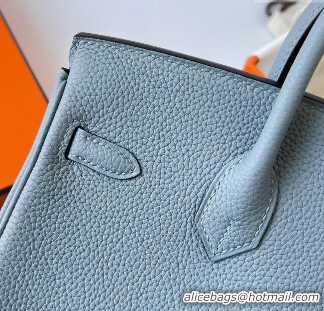 Well Crafted Hermes Birkin 25cm Bag in Original Togo Leather HB025 Flaxen Blue/Silver (Pure Handmade)