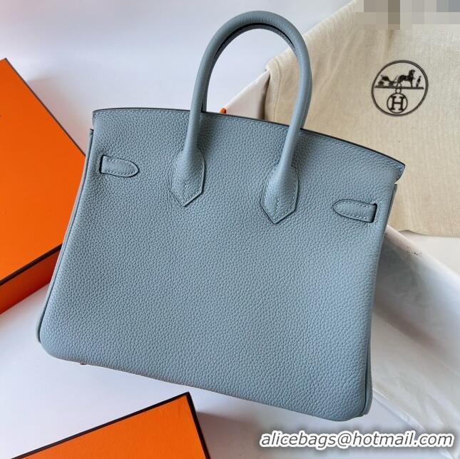 Well Crafted Hermes Birkin 25cm Bag in Original Togo Leather HB025 Flaxen Blue/Silver (Pure Handmade)