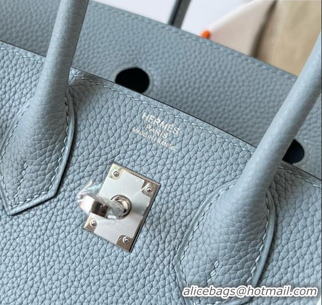 Well Crafted Hermes Birkin 25cm Bag in Original Togo Leather HB025 Flaxen Blue/Silver (Pure Handmade)