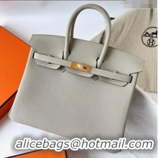 Best Price Hermes Birkin 25cm Bag in Original Togo Leather HB025 Pearl Grey/Gold (Pure Handmade)