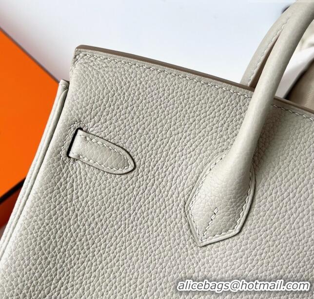 Best Price Hermes Birkin 25cm Bag in Original Togo Leather HB025 Pearl Grey/Gold (Pure Handmade)