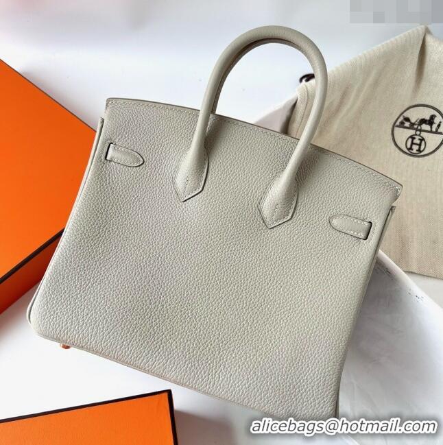 Best Price Hermes Birkin 25cm Bag in Original Togo Leather HB025 Pearl Grey/Gold (Pure Handmade)