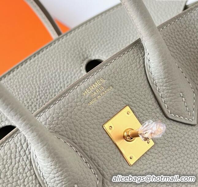 Best Price Hermes Birkin 25cm Bag in Original Togo Leather HB025 Pearl Grey/Gold (Pure Handmade)