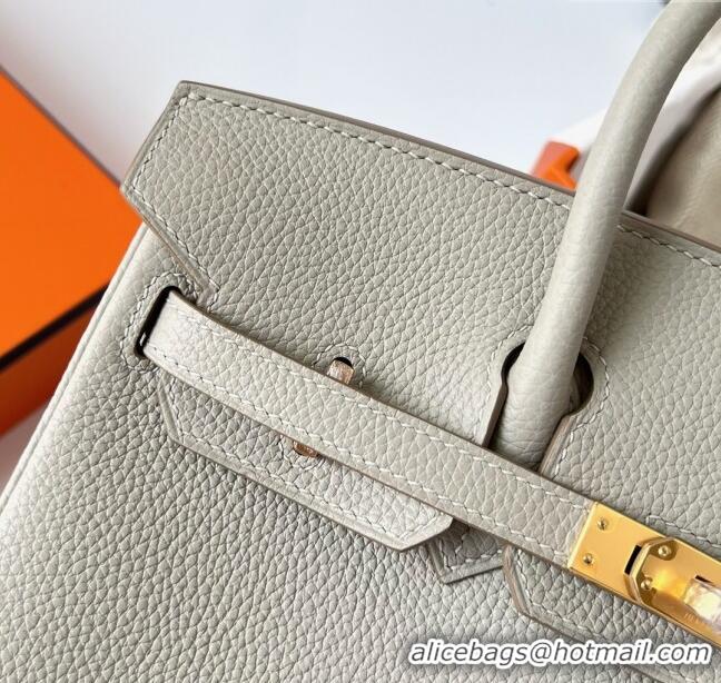 Best Price Hermes Birkin 25cm Bag in Original Togo Leather HB025 Pearl Grey/Gold (Pure Handmade)