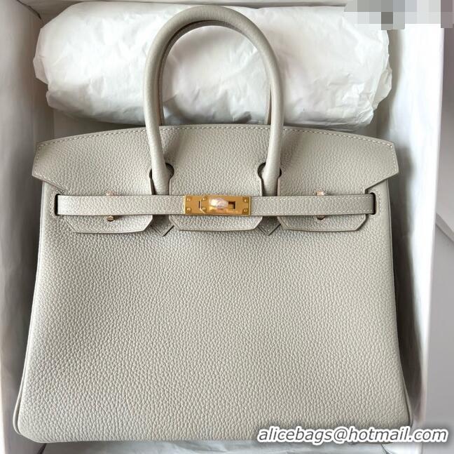 Best Price Hermes Birkin 25cm Bag in Original Togo Leather HB025 Pearl Grey/Gold (Pure Handmade)