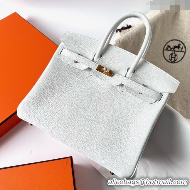 Reasonable Price Hermes Birkin 25cm Bag in Original Togo Leather HB025 Pure White/Gold (Pure Handmade) 