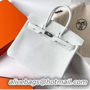 Affordable Price Hermes Birkin 25cm Bag in Original Togo Leather HB025 Pure White/Silver (Pure Handmade)