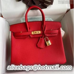 Modern Classic Hermes Birkin 25cm Bag in Original Togo Leather HB025 Red/Gold (Pure Handmade)