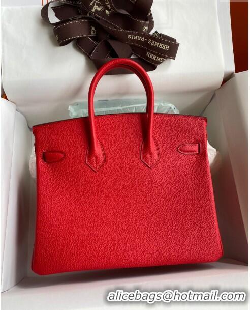 Modern Classic Hermes Birkin 25cm Bag in Original Togo Leather HB025 Red/Gold (Pure Handmade)