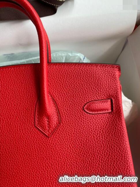 Modern Classic Hermes Birkin 25cm Bag in Original Togo Leather HB025 Red/Gold (Pure Handmade)