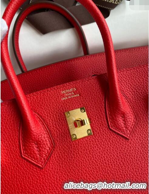 Modern Classic Hermes Birkin 25cm Bag in Original Togo Leather HB025 Red/Gold (Pure Handmade)