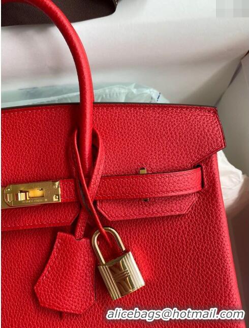 Modern Classic Hermes Birkin 25cm Bag in Original Togo Leather HB025 Red/Gold (Pure Handmade)